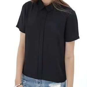 Forever21 Vintage Peter Pan Collar Black Short Sleeve Blouse Top Size Medium
